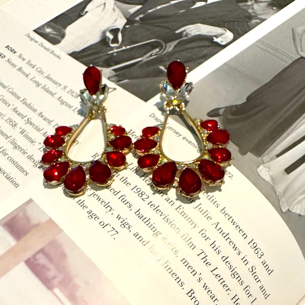 New Fashion Jewelry Earrings Tear Drop Red with Gold